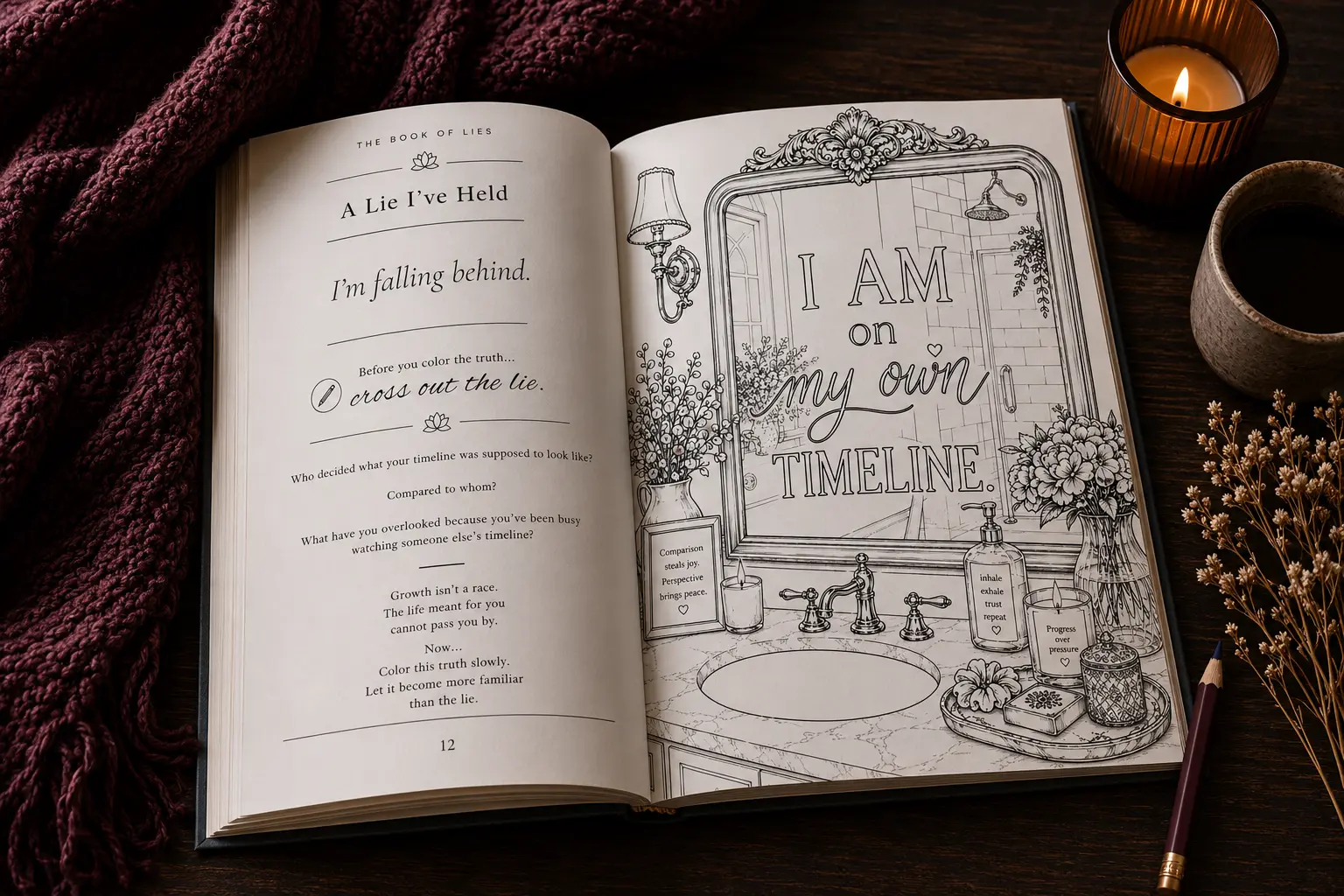 Reflection prompts beside the coloring page 'I am on my own timeline'
