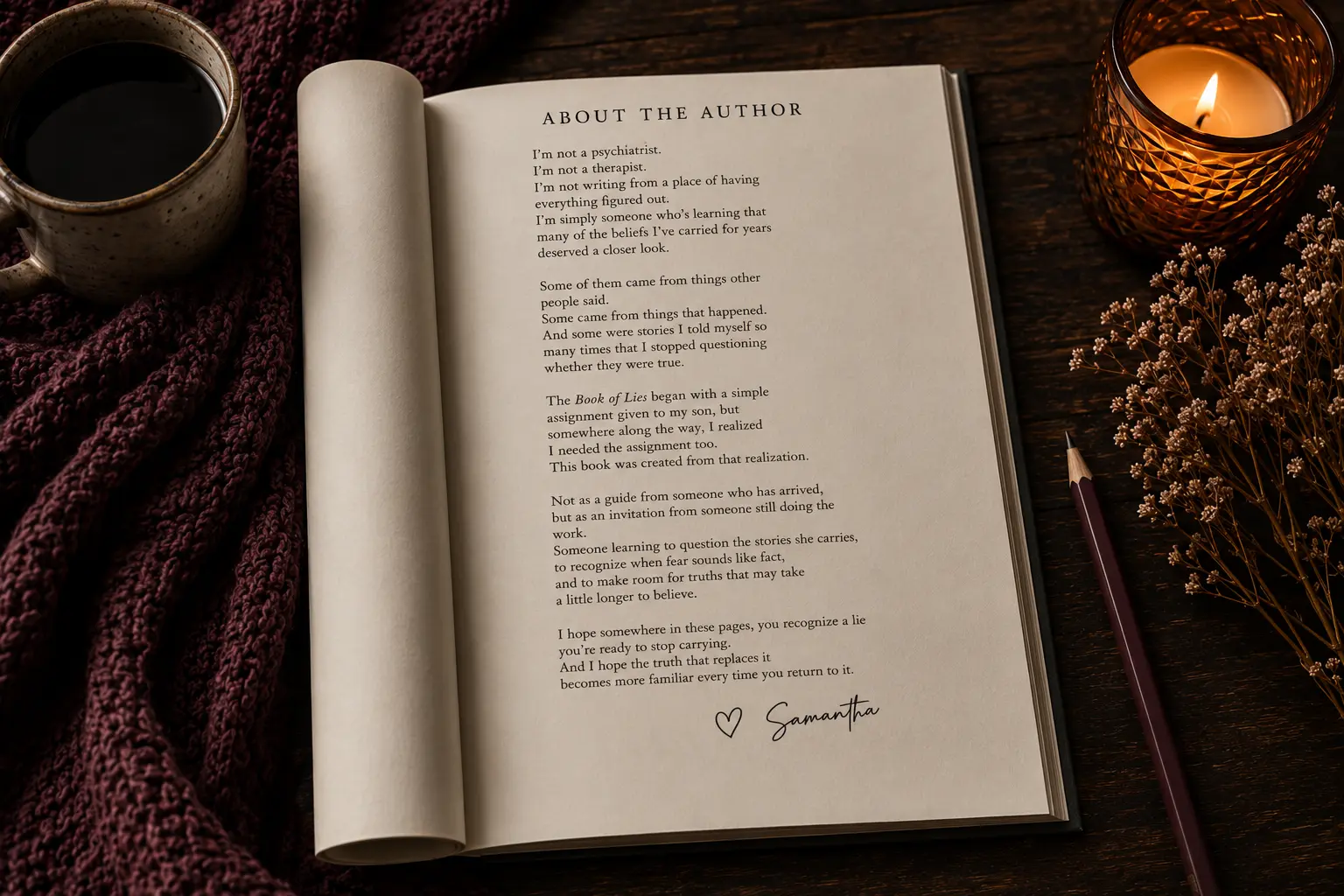 About the Author page, handwritten and signed by Samantha